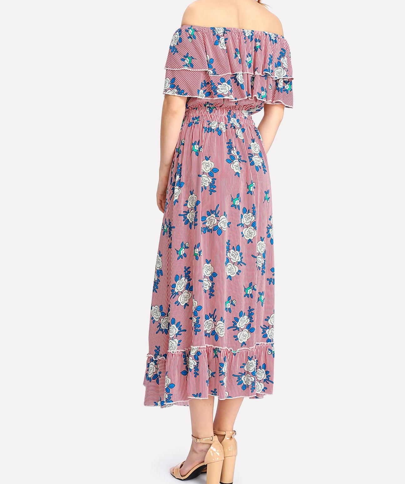 Liana Print Ruffle Bardot Midi Dress - Didi Royale